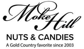 Logo for Moke Hill Nuts & Candies. Text reads A Gold Country favorite since 2003.